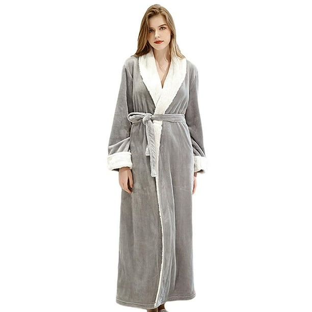 Women's Luxurious Fleece Bath Robe Plush Soft Warm Long Terry Bathrobe