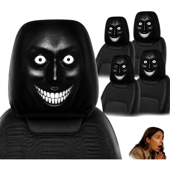 Scary Headrest Covers for Cars, 4Pcs Ghost Face Headrest Covers with Creepy Mask Design, Funny Spooky Car Head Rest Protectors for Halloween, Truck & SUV