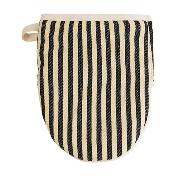 Oven Mitt, Thickened Heat-Resistant Insulated Glove With Black & White Striped Design, For Baking Cooking Grilling Microwave Use -