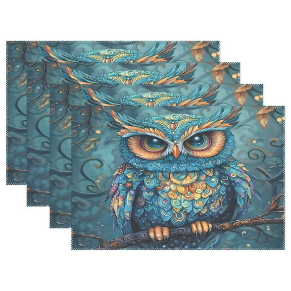 Ryvnso Placemats Set of 4 Bohemia Owl Dining Mats Heat-Resistant Non-Slip Washable Table Mat