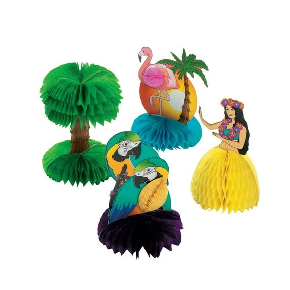 Mini Tropical Tissue Decorations - Party Decor - 12 Pieces