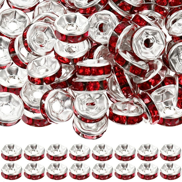 FRCOLOR Loose Beads 200pcs Rondelle Alloy Rhinestone Spacer Beads Charms for Jewelry Making,0.24"X0.24"X0.08"
