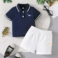 thumbnail image 2 of Cute Baby Boy Outfits Short Sleeve Casual Cartoon Prints Tops Holiday T Shirt Short Pants Suit Baby Boy Clothes Navy 18 Months-24 Months, 2 of 7