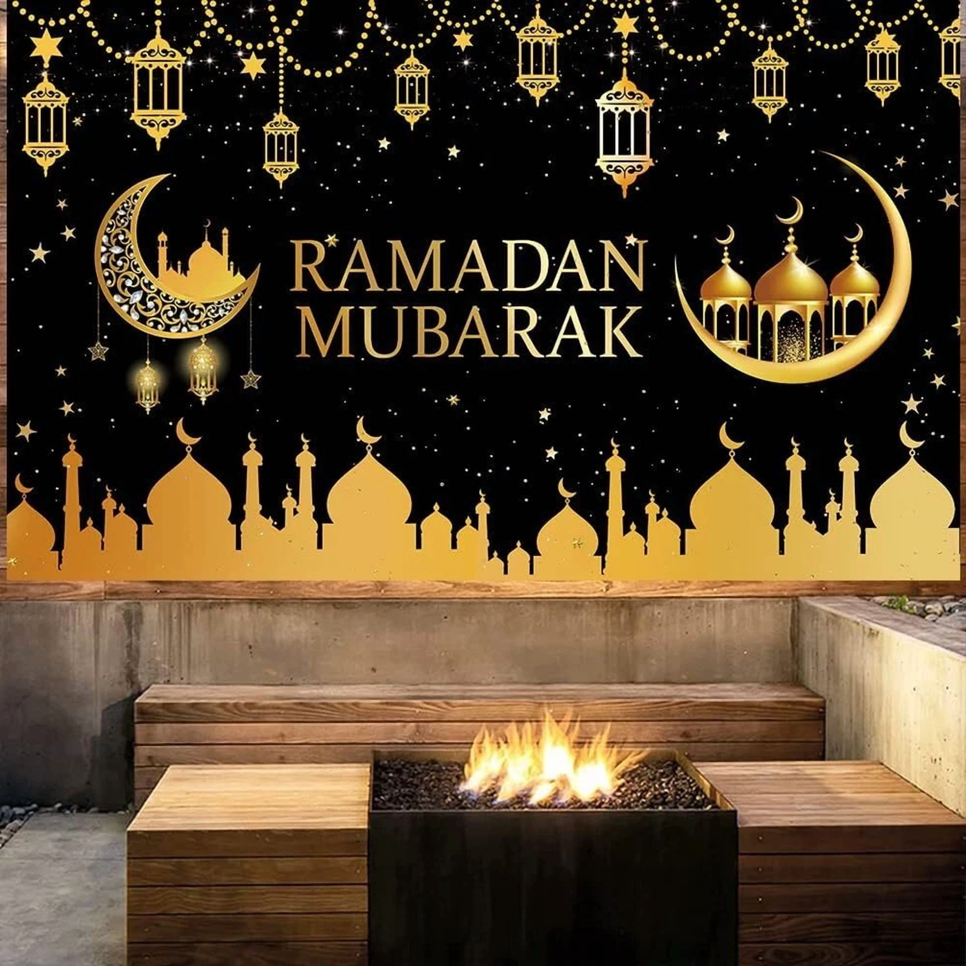 BUTTERFLY- Large Ramadan Mubarak Banner Backdrop With 70.8''X43.3'',Muslim Eid Mubarak Hang