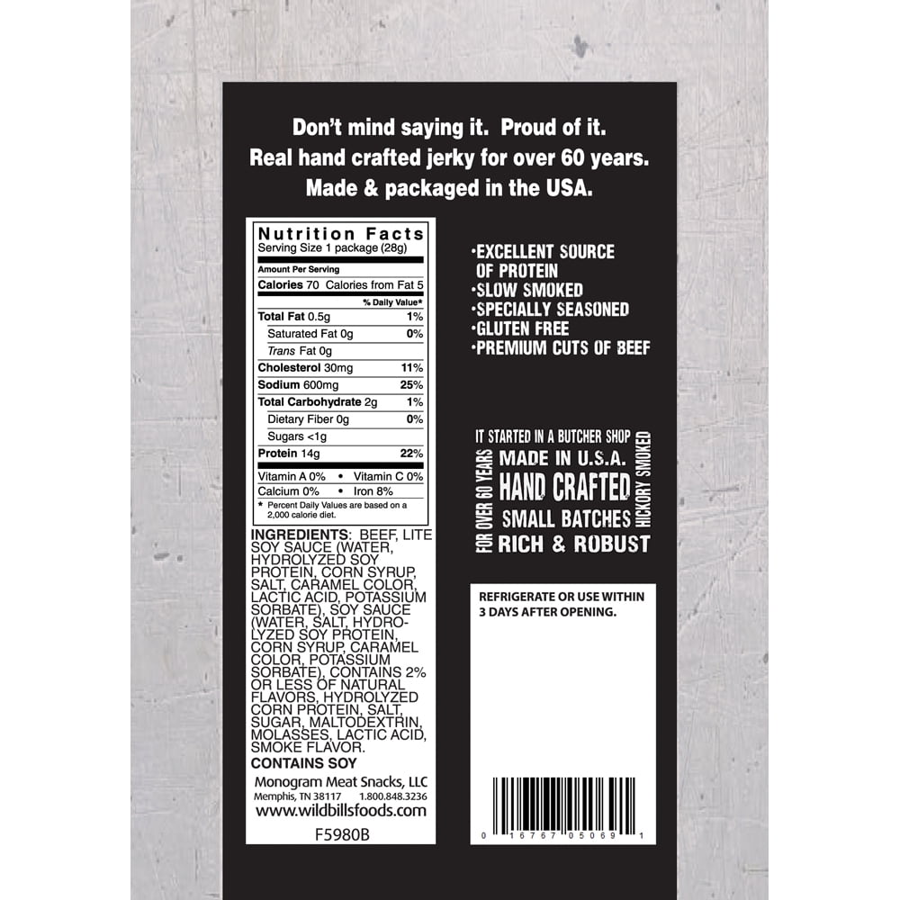 Wild Bill’s 1oz Original Tender Tips Beef Jerky Black Organza 12-Piece Gift Bag
