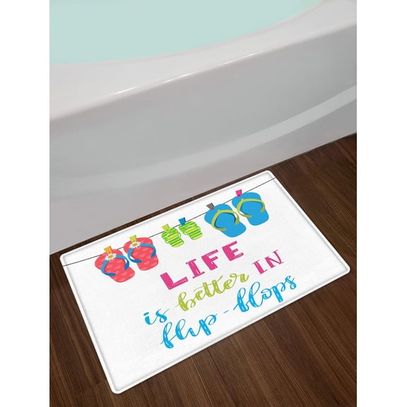 Summer Beach Bath Mat, Life is Better in Flip Flops Bath Mats Non-Slip Absorbent Microfiber Soft Plush Doormat Decor Bathroom Rugs for Kitchen Bedroom Floor Mat 18"X 30"