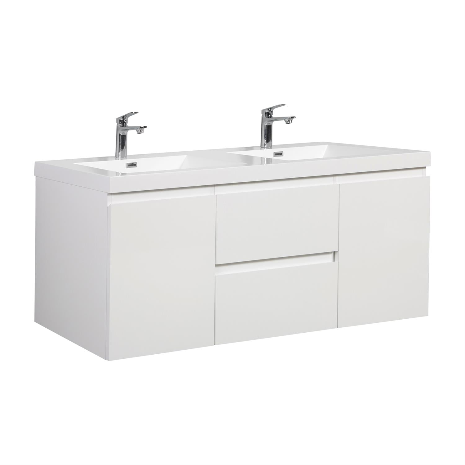 Demi Bonn 60" Floating Bathroom Vanity with Sink, Double Resin Top Basin and 2 Soft Close Drawers, 2 Storage Cabinet, Faucets and Drains Not Included, White