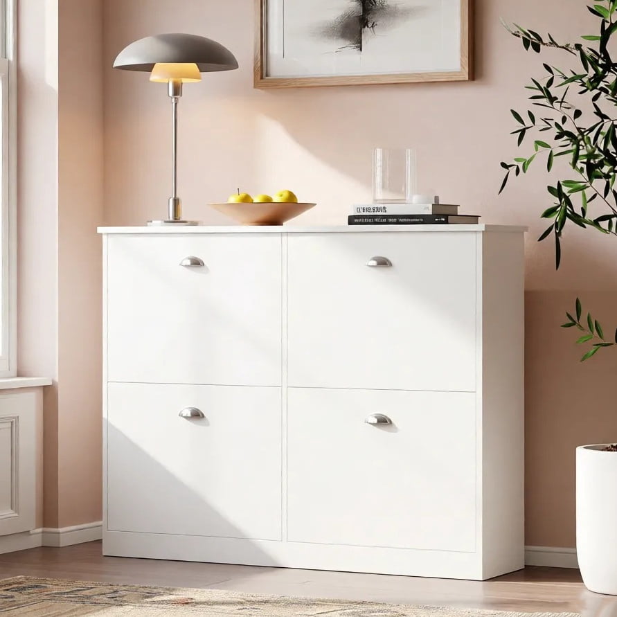 Aukfa 40.3" Slim Narrow Shoe Cabinet with Drawers for Entryway,Entryway Shoe Organizer w/Adjustable Shelves,White