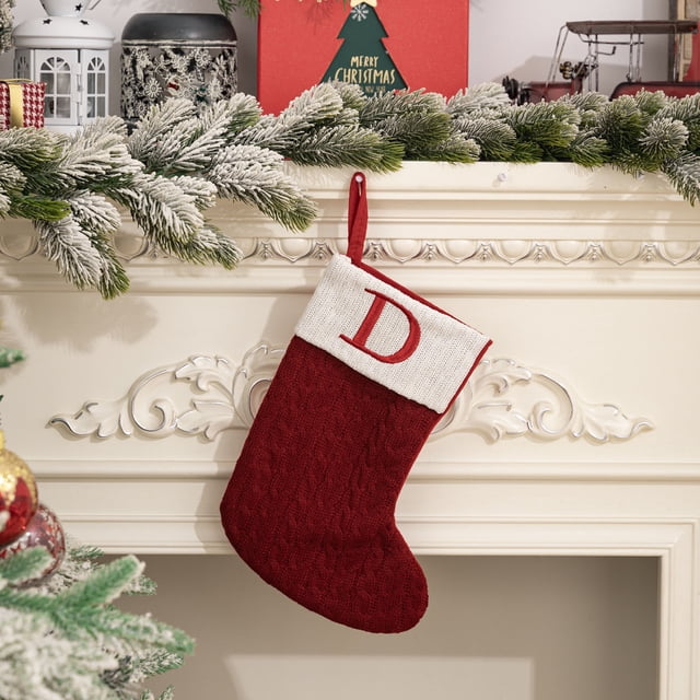 XYAIYT Christmas Decorations Knitted Wool Embroidered Letter Christmas Stocking Gift Bag with Acrylic Medium Thickness Spacious Design Sturdy Hanging Loop for Mantel Tree Home Holiday 8.7x11.8IN Red