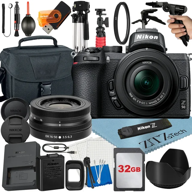 Nikon Z50 Mirrorless Camera Bundle with NIKKOR 16-50mm VR Zoom Lens + 32GB Card + Case + Tripod + ZeeTech Accessory