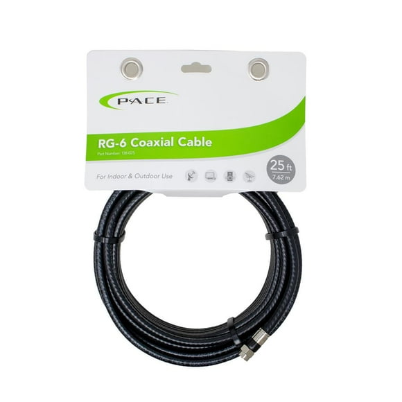 Pace International Câble Coaxial 138-025 RG-6; Longueur de 25 Pieds; Noir