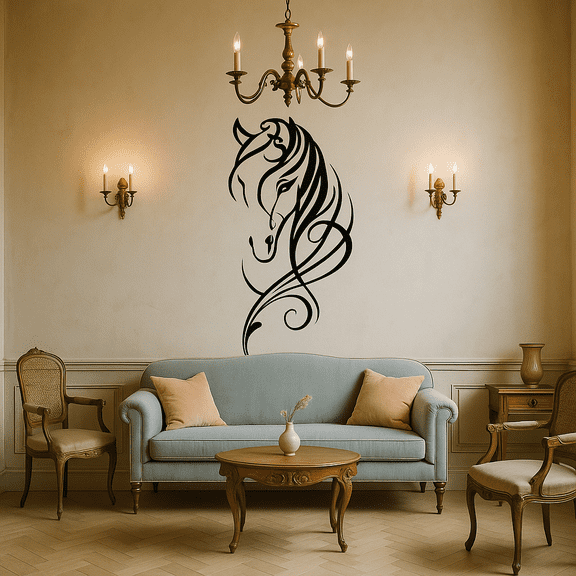 HELLOYOUNG 11.8 Inch Vintage Abstract Horse Wall Decor Metal Hanging Art Black Swirling Patterns Intricate Metalwork for Living Room Bar Wall Transformation