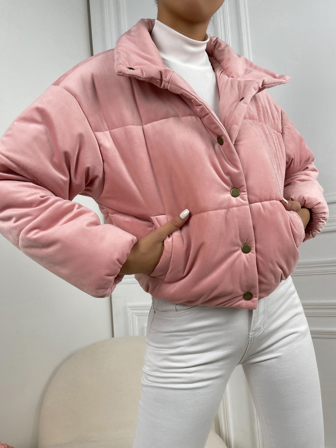 Women's Snap Button Up Puffer Coat 