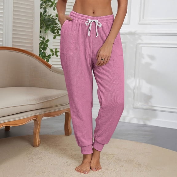 Corduroy Pants for Women Casual Drawstring Elastic High Waist Jogger Pants Baggy Comfy Trousers with Pockets