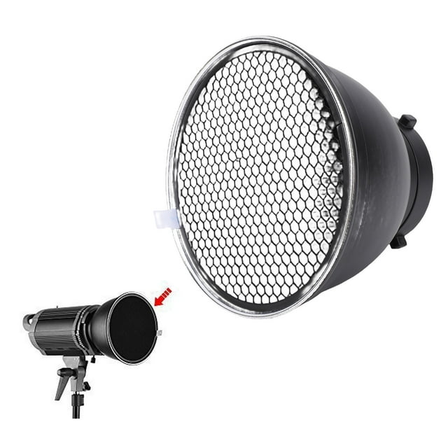 Diffuseur Réflecteur Standard Abat-Jour Plat, Diffuseur Réflecteur Alliage d'Aluminium Grille 60 Degrés pour Studio Stroboscopique Lumière