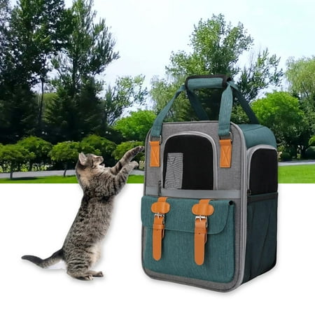 Pet Cat Carrier Backpack  Dog Travel Bag  Kitten Tote Shoulder Strap Carrying Bag Breathable for Traveling Hiking Camping Outdoor Green
