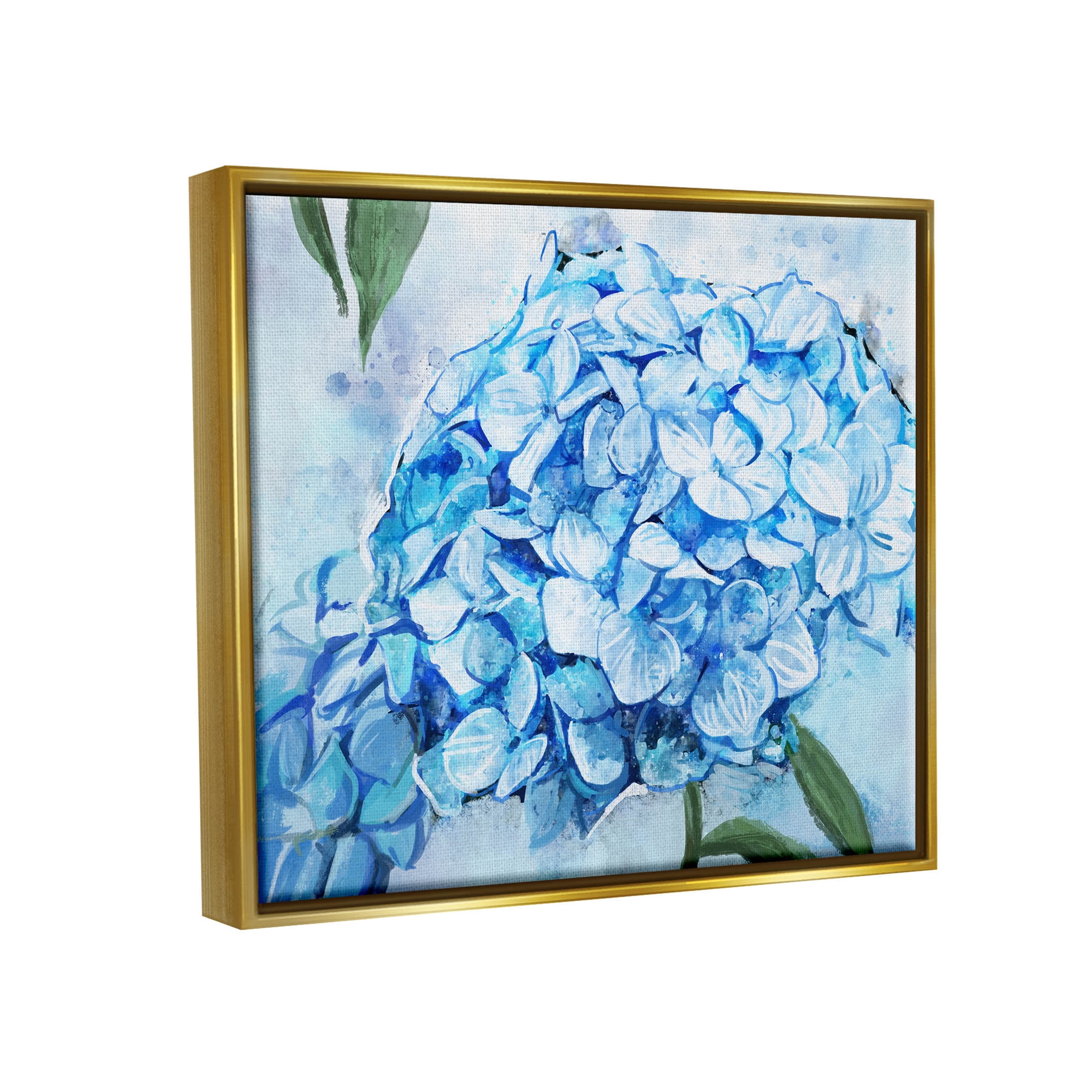 Blue Hydrangea Blossom Leaves Botanical & Floral Graphic Art Metallic Gold Framed Art Print Wall Art