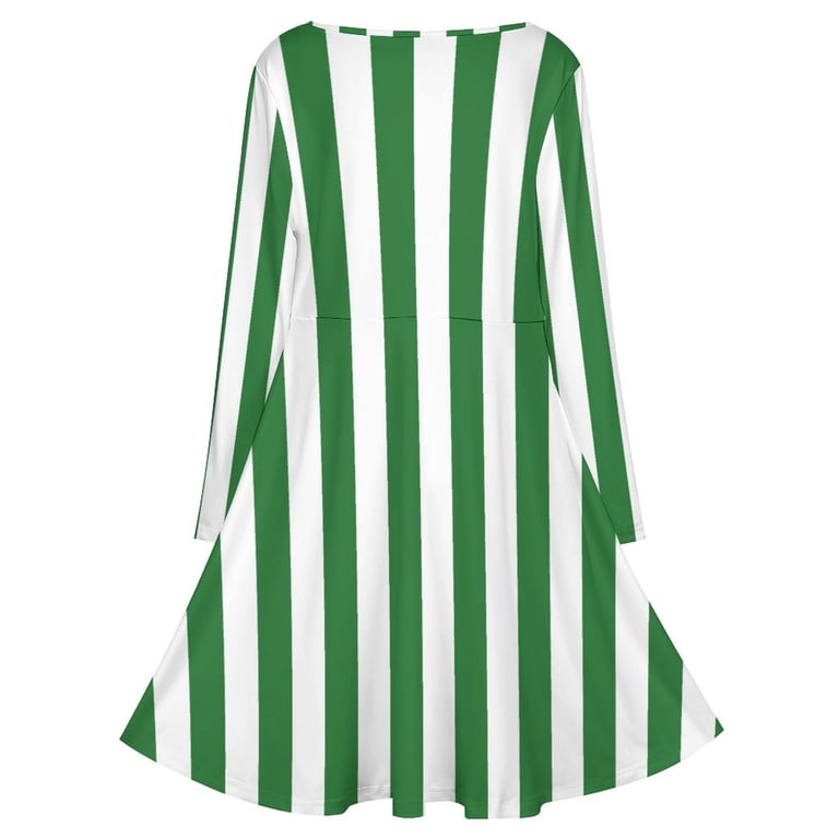 patina green dress Aesthetic Patina Green And White Vertical Long Sleeve Dresses For Women  Vintage Elegant Party Dress Oversized V-neck Dress S-8XL