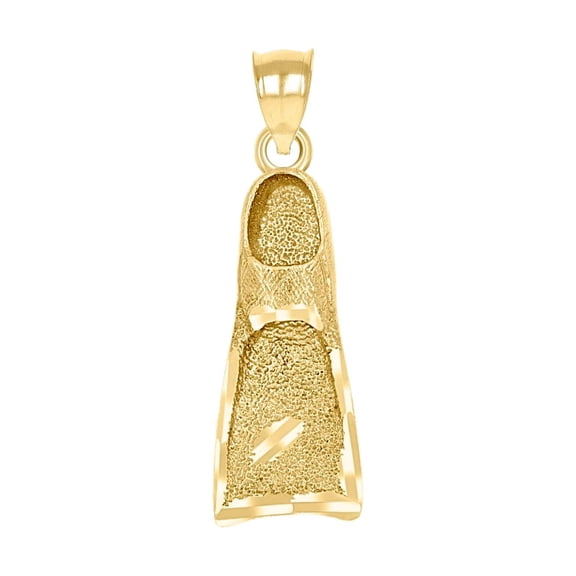10k Yellow Gold Unisex Textured Swim Fins Charm Pendant Necklace 26.4x7.90mm Wide Pendant for Women