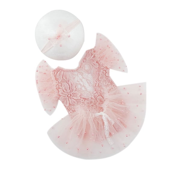 Baby Photography Props Tulle Romper Dress Headband Infant Monthly Photo Props