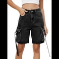 thumbnail image 2 of Bermudas Holgadas Y2K para Mujer con Múltiples Bolsillos, Pierna , Hasta la Rodilla, Pantalones Cortos Vaqueros, Ropa de Calle. Gris Negro M, 2 of 9