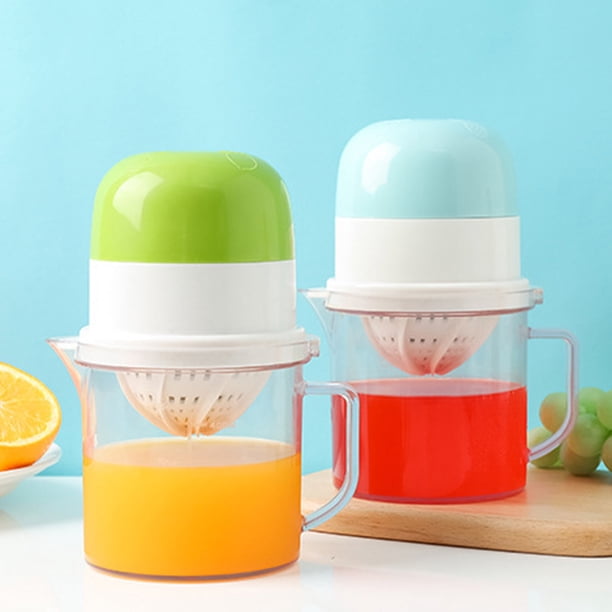 Exprimidor manual de cítricos con vaso medidor y rallador, capacidad de 450 ml, plástico ABS azul, exprimidor de mano portátil para limones y naranjas, fácil de limpiar, conservante de nutrientes