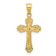 Real 14kt Yellow Gold Small Crucifix Charm Pendant; for Adults and Teens; for Women and Men