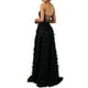 thumbnail image 2 of Vestidos de invitada de boda Prolriy para mujer, elegante vestido de fiesta formal de noche con abertura en el dobladillo con lazo en la espalda y bordado en 3D de malla de tul, vestido largo negro, 2 of 8