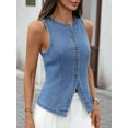 thumbnail image 2 of Denim Vest for Women Sleeveless Strechy Jean Vest Top Button Down Crewneck Casual Summer Western Waistcoat Blue XL, 2 of 8