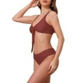 thumbnail image 4 of Women's Lace Up Decoration Push Up Bikini Sets 2 Piece Wide Strap Top Triangle Bottom Swimwear Bathing Suits 2 Sets Medium Yellow, Brick Red, 4 of 5