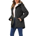 thumbnail image 4 of Abrigo parka para mujer INSPIRE CHIC con cinturón, bolsillos, mangas largas y capucha de piel sintética en negro, 4 of 6