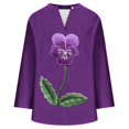 thumbnail image 4 of WEAIXIMIUNG Chemise Décontractée Confortable à Manches Longues Col en V Imprimé Floral Violet pour Femmes Saint-Valentin, 4 of 4