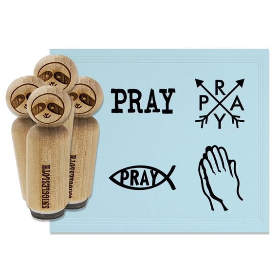 Pray Ichthys Fish Hands Text Rubber Stamp Set for Scrapbooking Crafting Stamping - Large 1-1/4 Inch
