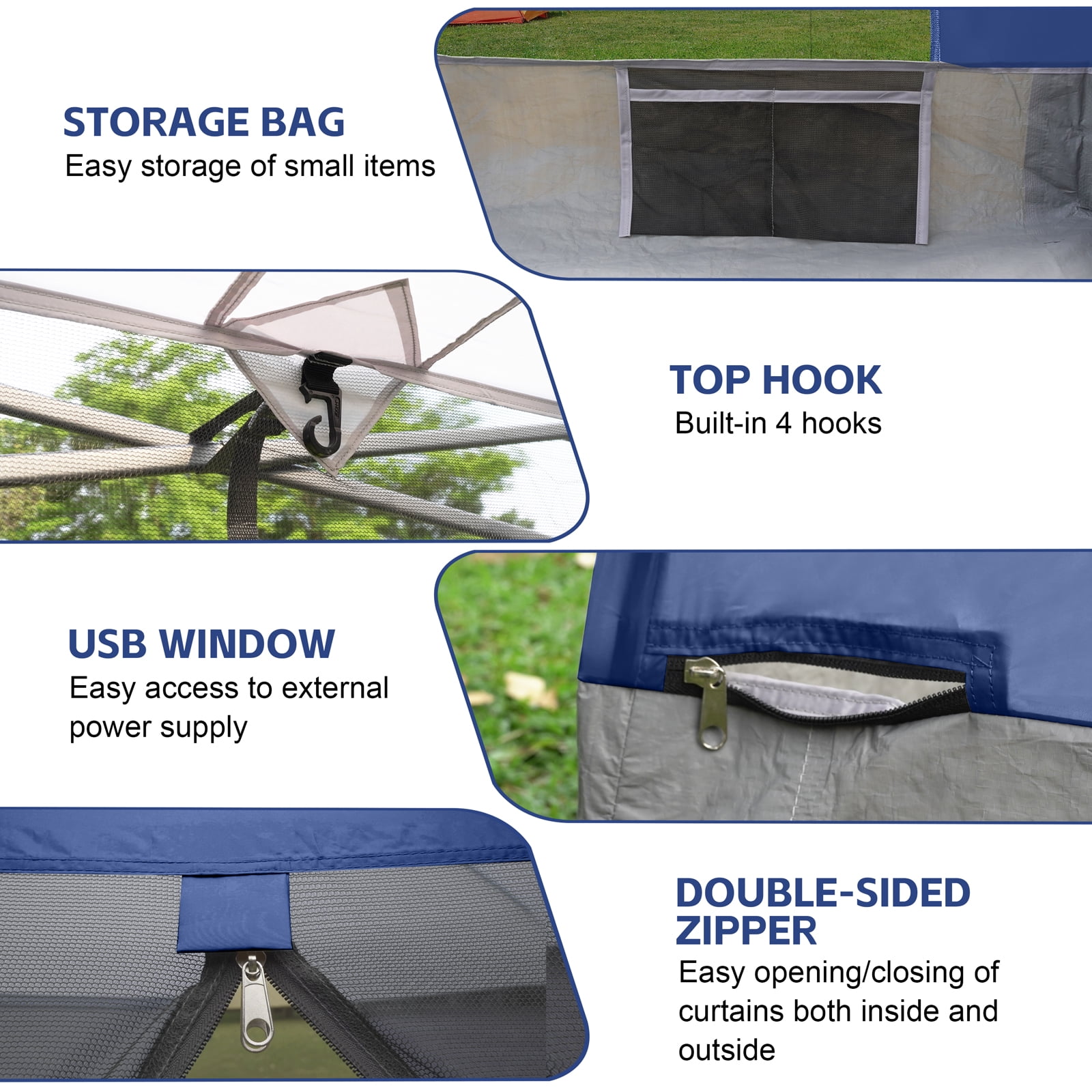 Canopy Universal Mosquito Netting Tent, Converts 10'x10' Canopy Gazebo into Camping Inner Tent, Screen House with Full PE Floors for Patio, Outdoor, Garden (TOP & Frame NOT Included) Navy Blue