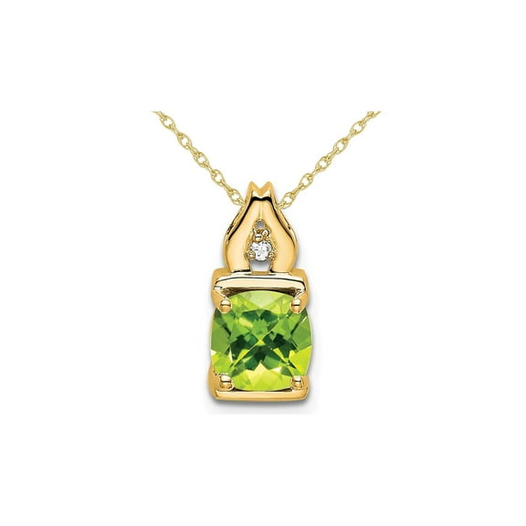 9/10 Carat (Ctw) Natural Cushion-Cut Peridot Pendant Necklace in 14K Yellow Gold with Chain