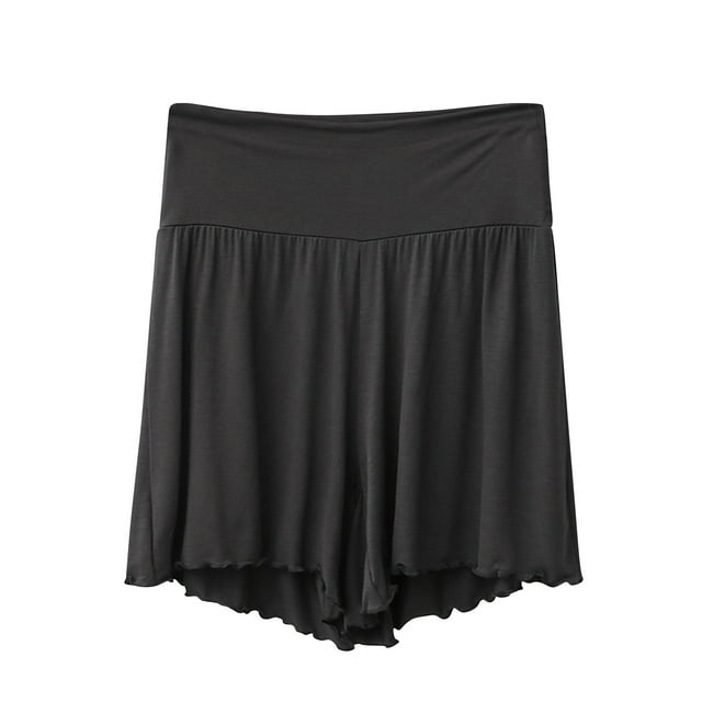 AherBiu Pajamas Shorts for Women Ruffle Wide Leg High Waisted Soft Comfy Sleepwear Bottom Shorts