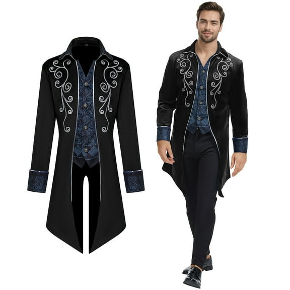 GYQMBT Men Medieval Steampunk Tailcoat Jacket Gothic Victorian Frock Coat Uniform Halloween Party Cosplay Gentleman Costumes, Black, S