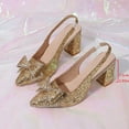 thumbnail image 5 of Women's Elegant Pointed Toe Block Heel Pumps Bow Sequin Work office Dress Shoes Comfort Walking High Heels for Party Wedding Gold 8.5(41), 5 of 9