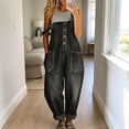 thumbnail image 3 of Czanzd Women's Denim Overalls Loose Fit Casual Bib Jumpsuit-Black,L, 3 of 7