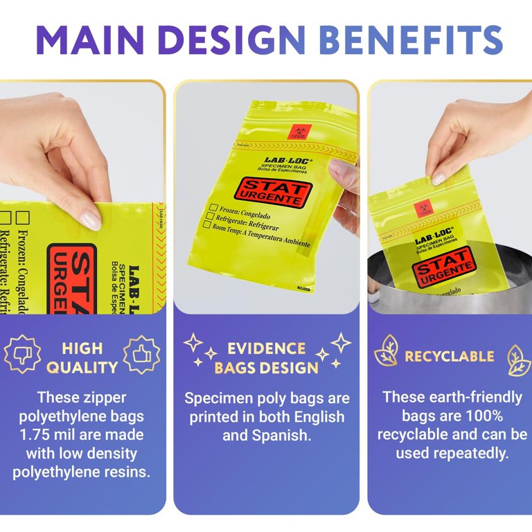 Lab Loc Bags Lab-Loc Specimen Bags With Removable Biohazard Symbol ...