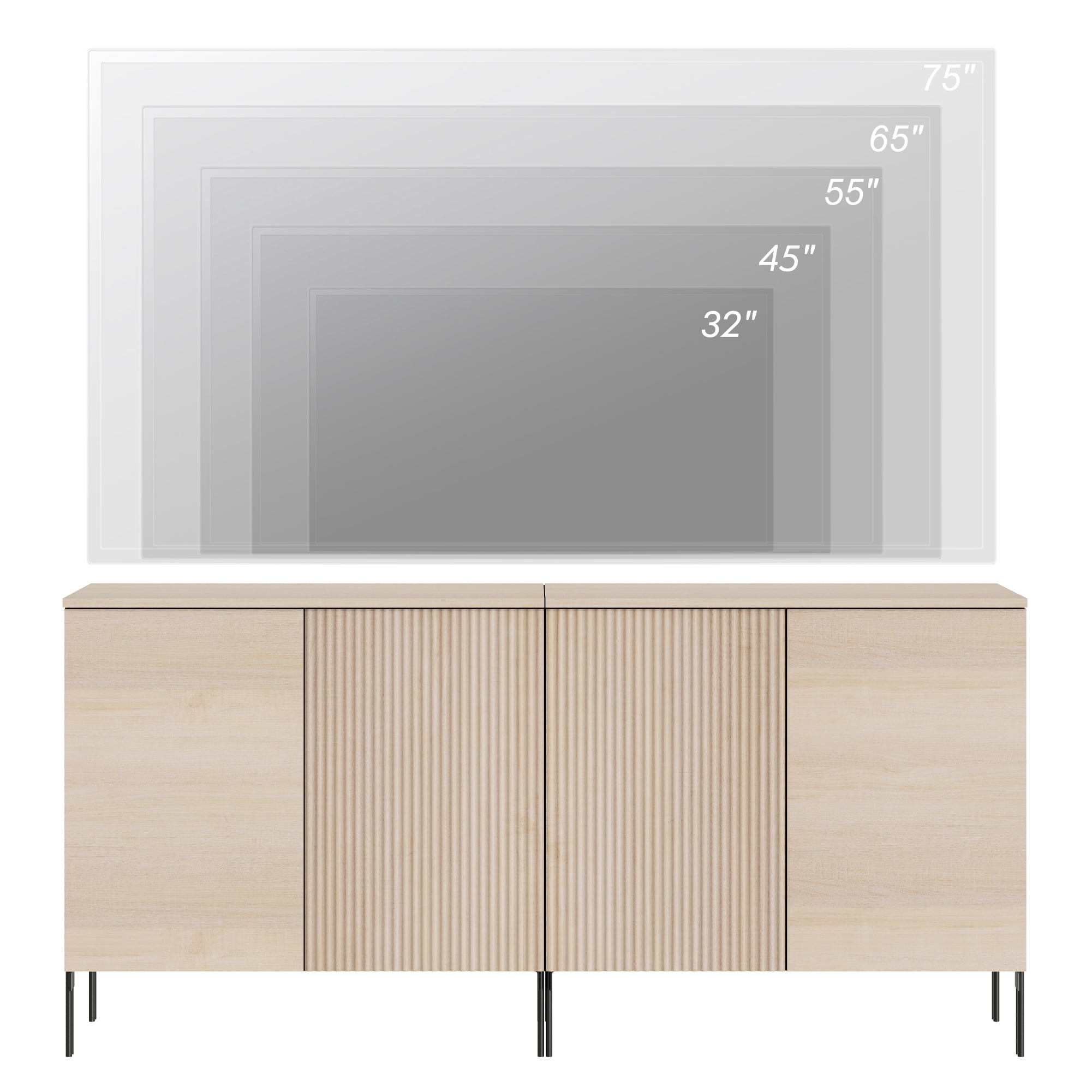63" Reeded Accent Cabinet Set with Adjustable Shelves, Modern Credenza Storage Cabinet with Doors for Living Room, Kitchen, Dining Room, Hallway