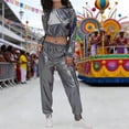 thumbnail image 4 of QHFBli Womens Shiny Metallic 2 Piece Outfits Colorblock Holographic Jogger Long Sleeve Crop Hoodie Sweatsuit Sets, 4 of 5