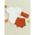 thumbnail image 3 of Infant Baby Girls 3Pcs Halloween Outfits Short Sleeve Letter Romper Ruffle Shorts Headband Set, 3 of 8