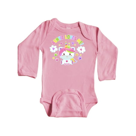 

Inktastic Auntie Loves Me with Cute Rainbow Unicorn Gift Baby Boy or Baby Girl Long Sleeve Bodysuit