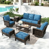 MF Studio 7-Seat Wicker Outdoor Patio Furniture Set with Ottomans, Metal Sectional Patio Conversation Set, Peacock-blue
