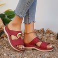 thumbnail image 2 of KIJBLAE Women's Stitched Metal Buckle Wedge Flip Flops, Fashion Comfort Open Toe Casual Beach Summer Vacation Slippers Red 38, 2 of 9