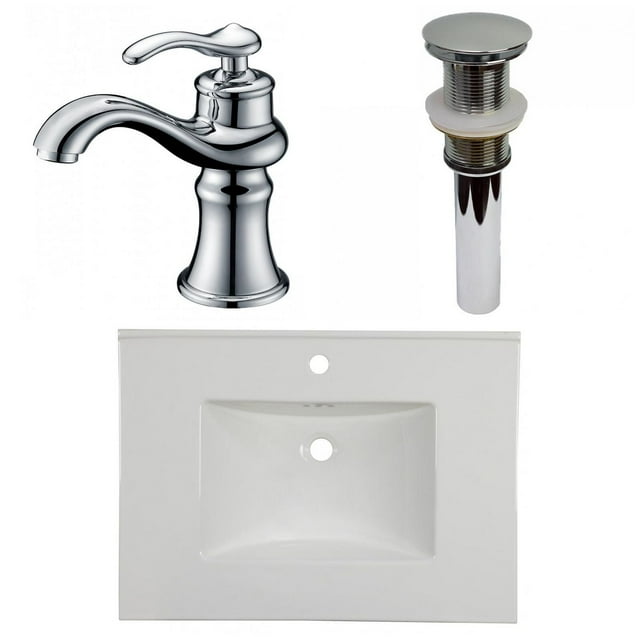 American Imaginations 30.75-in. W 1 Hole Ceramic Top Set In White Color - Drain Incl. AI-33284