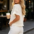 thumbnail image 7 of cfhntfmh Women's Short Sleeve Sweaters Tops Oversized Summer Casual Ruffled Hem Knit Pullover Crochet Blouses Cute Tops, 7 of 7