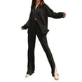thumbnail image 1 of VISgogo Traje de Pijama de Dos Piezas para Mujer, Tops de Manga Larga con Botones y Cuello Vuelto de Color Sólido + Pantalones Largos con Cintura Elástica VISgogo moda, 1 of 2