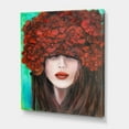 thumbnail image 3 of Designart Portrait Of A Young Woman With Red Flowers Canvas Wall Art, 3 of 4